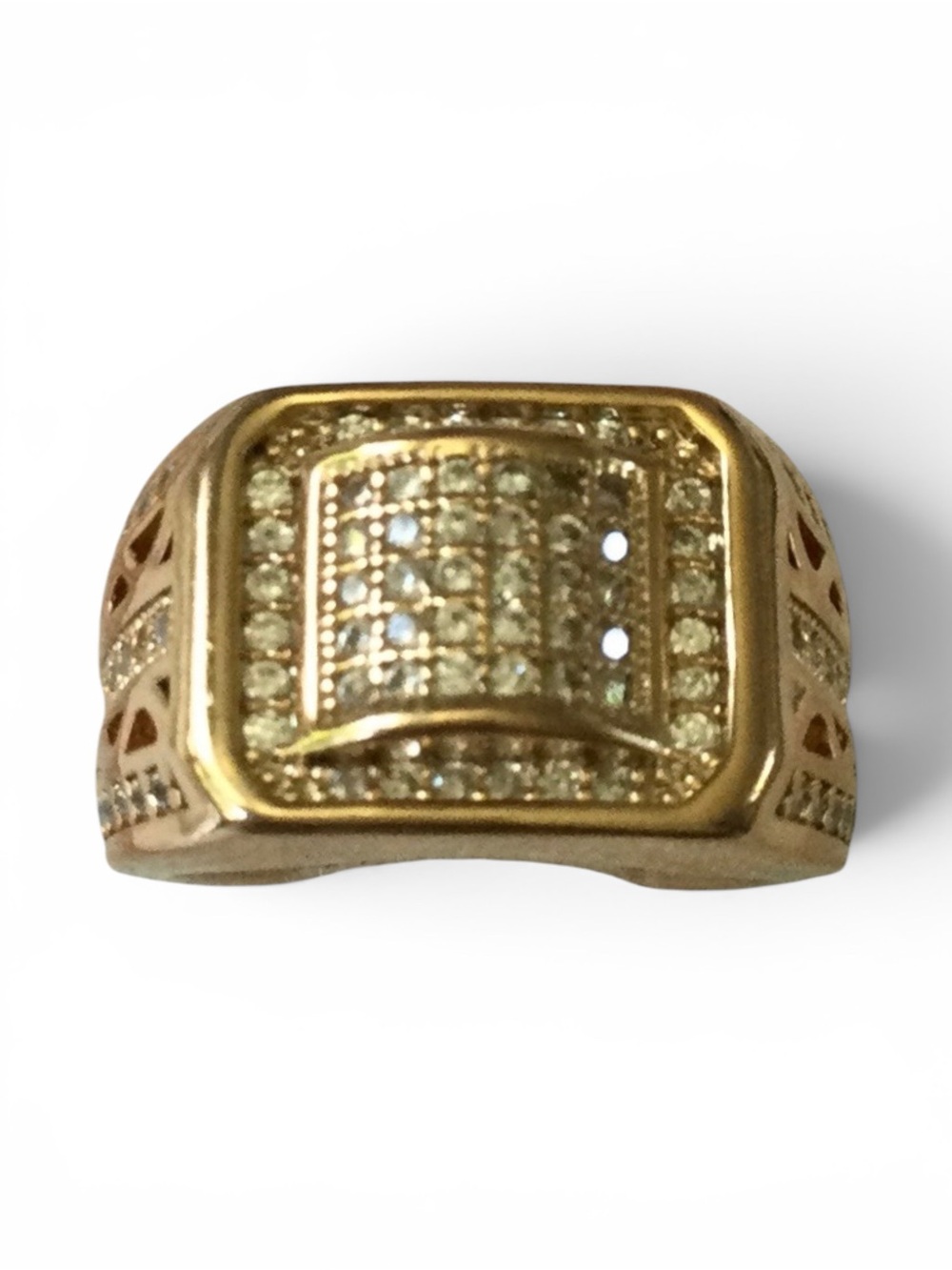 Iced‑Out CZ Pave Statement Cocktail Ring - Champagne Gold‑Tone - Sz 6 - NWOT - Picture 7 of 12